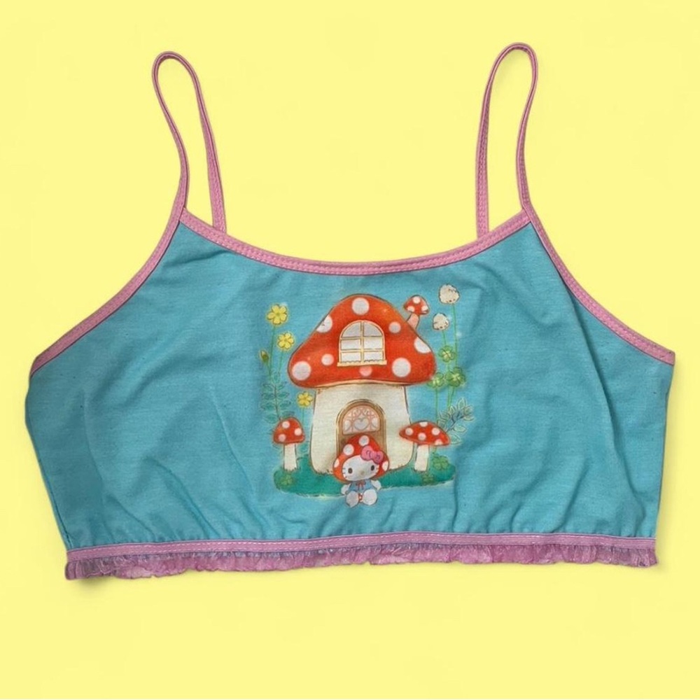Hello Kitty Blue Crop Top with Mushroom Design